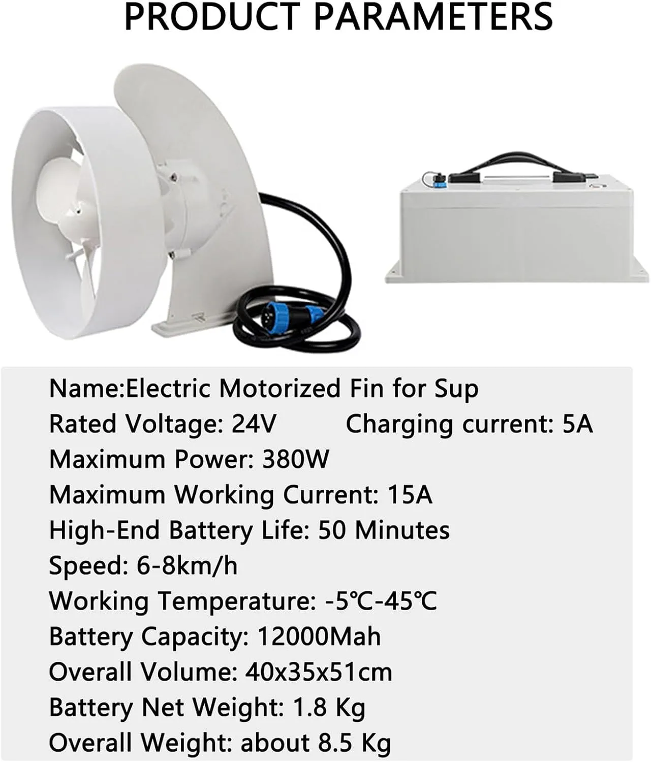 24V Surfboard Electric Motorized Fin Thruster Kayak Motor SUP Underwater Removable Fin with Remote Control Speed 6-10km/h,Sailing50Min