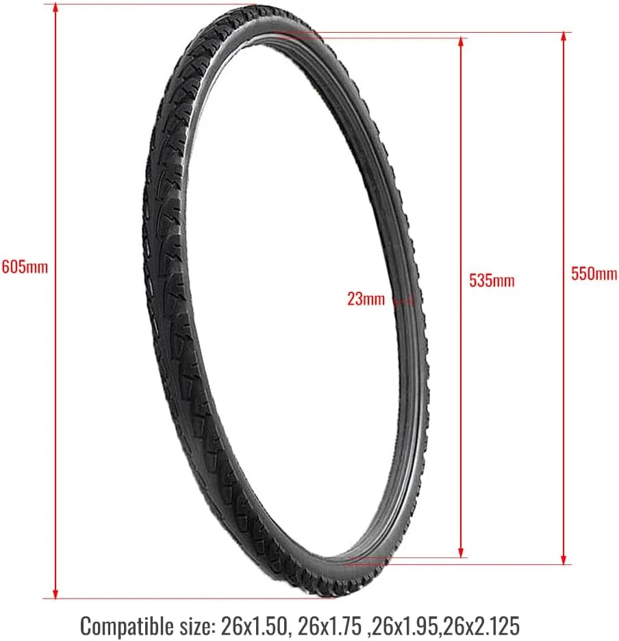 26x1.95/26x2.125/26x1.50 1 Pair Bcycle Tire Fixed Inflation Solid Tyre Bicycle Gear Solid for Mountain Bike(2 pcs)
