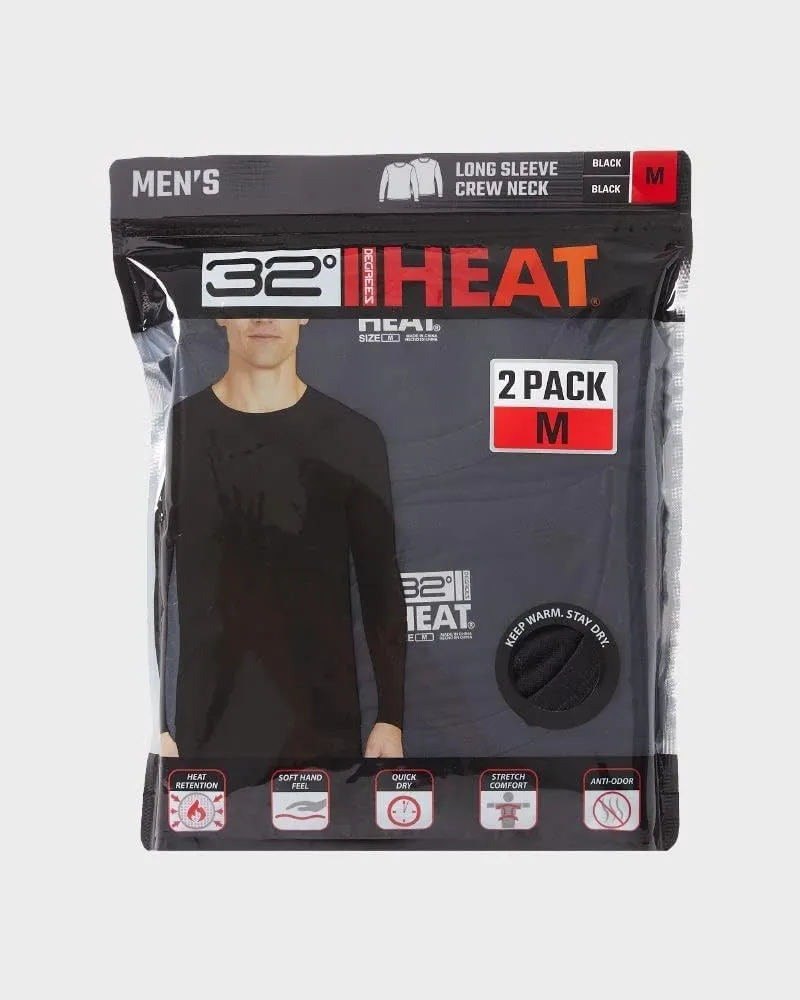 32 Degrees Men's 2-Pack Performance Lightweight Thermal Baselayer Crewneck Top