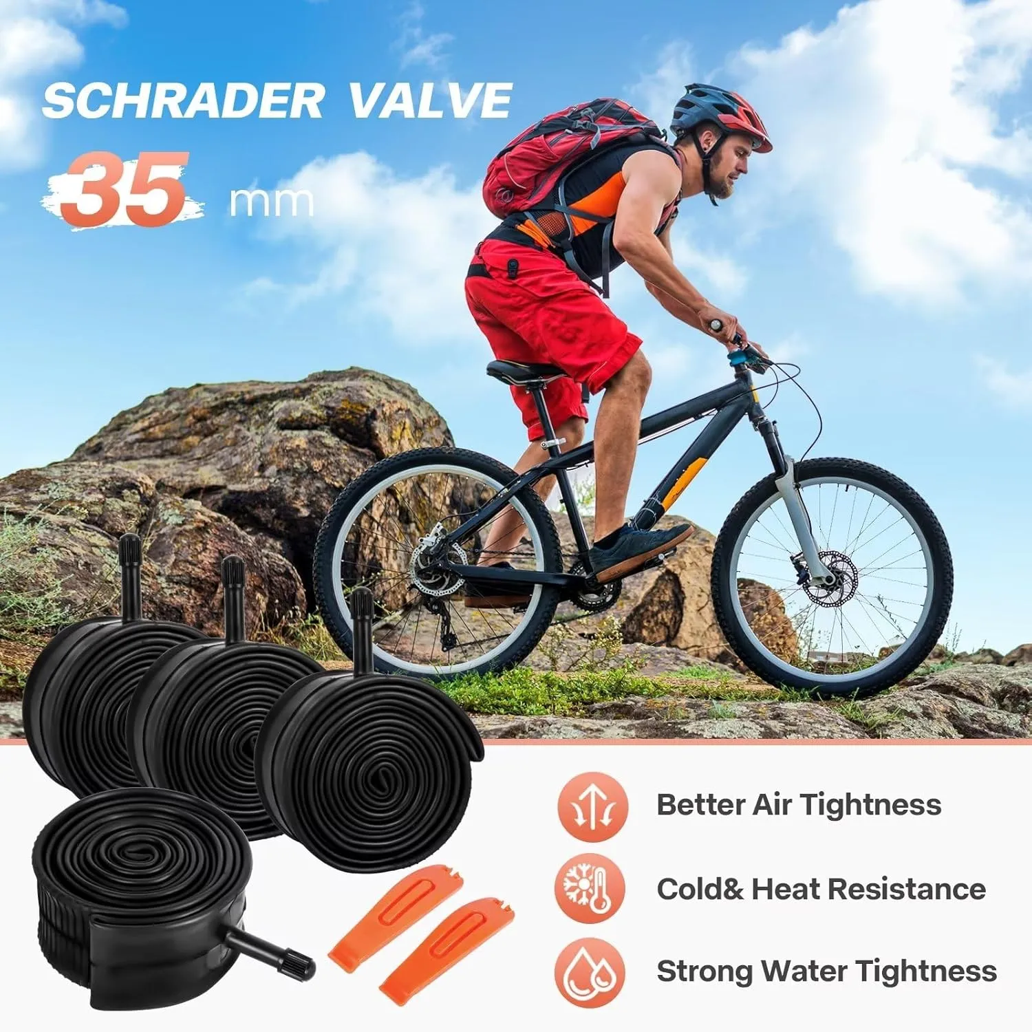 4 Pcs 16/20/24/26/27.5/29 Inch x 1.75-2.125/2.4 Bike Tube with AV 35 Valve Stem, MTB Bicycle Butyl Inner Tube Replacement for Mountain Bikes, 4Packs (Schrader Valve 35mm)