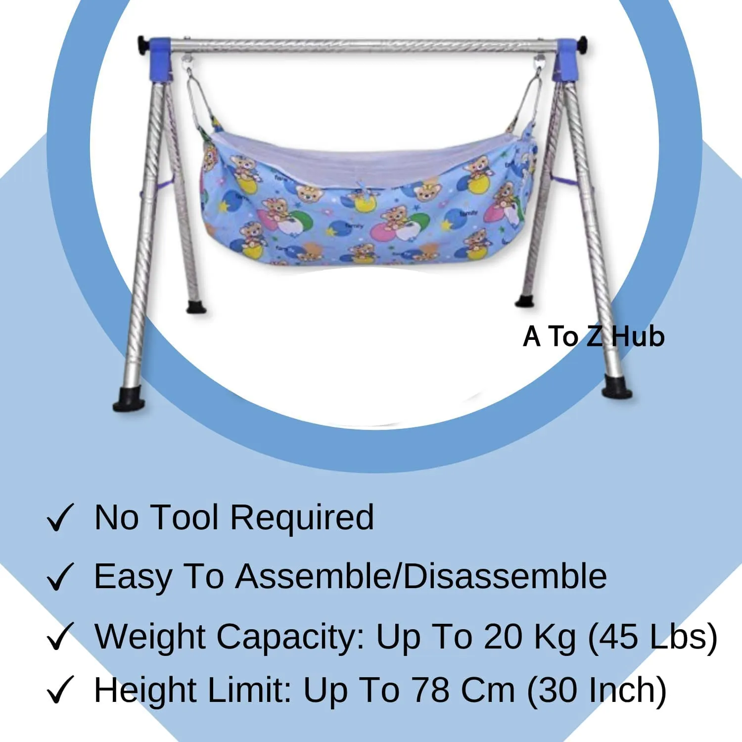 A TO Z HUB Baby Boy's and Girl's Portable Folding Swing Cradle/ghodiyu/parna/jhula, with Free Baby Cotton Hammock. (Super Folding Nri (Blue))