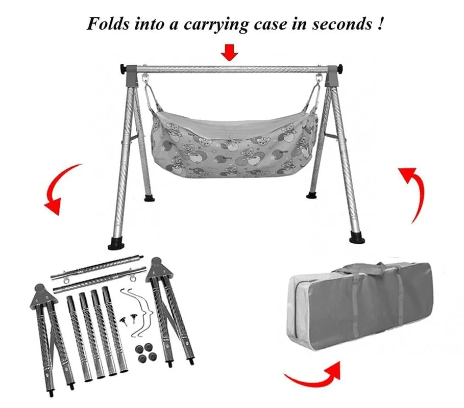 A TO Z HUB Baby Boy's and Girl's Portable Folding Swing Cradle/ghodiyu/parna/jhula, with Free Baby Cotton Hammock. (Super Folding Nri (Blue))