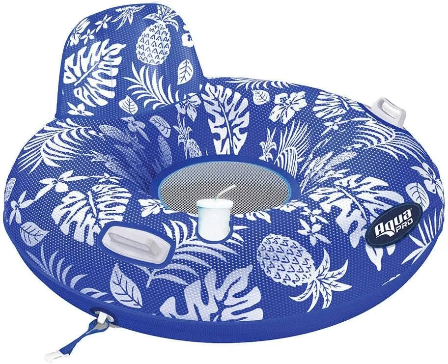 Aqua Leisure Supreme Lake Tube Hibiscus Pineapple Royal Blue w/Docking Attachment