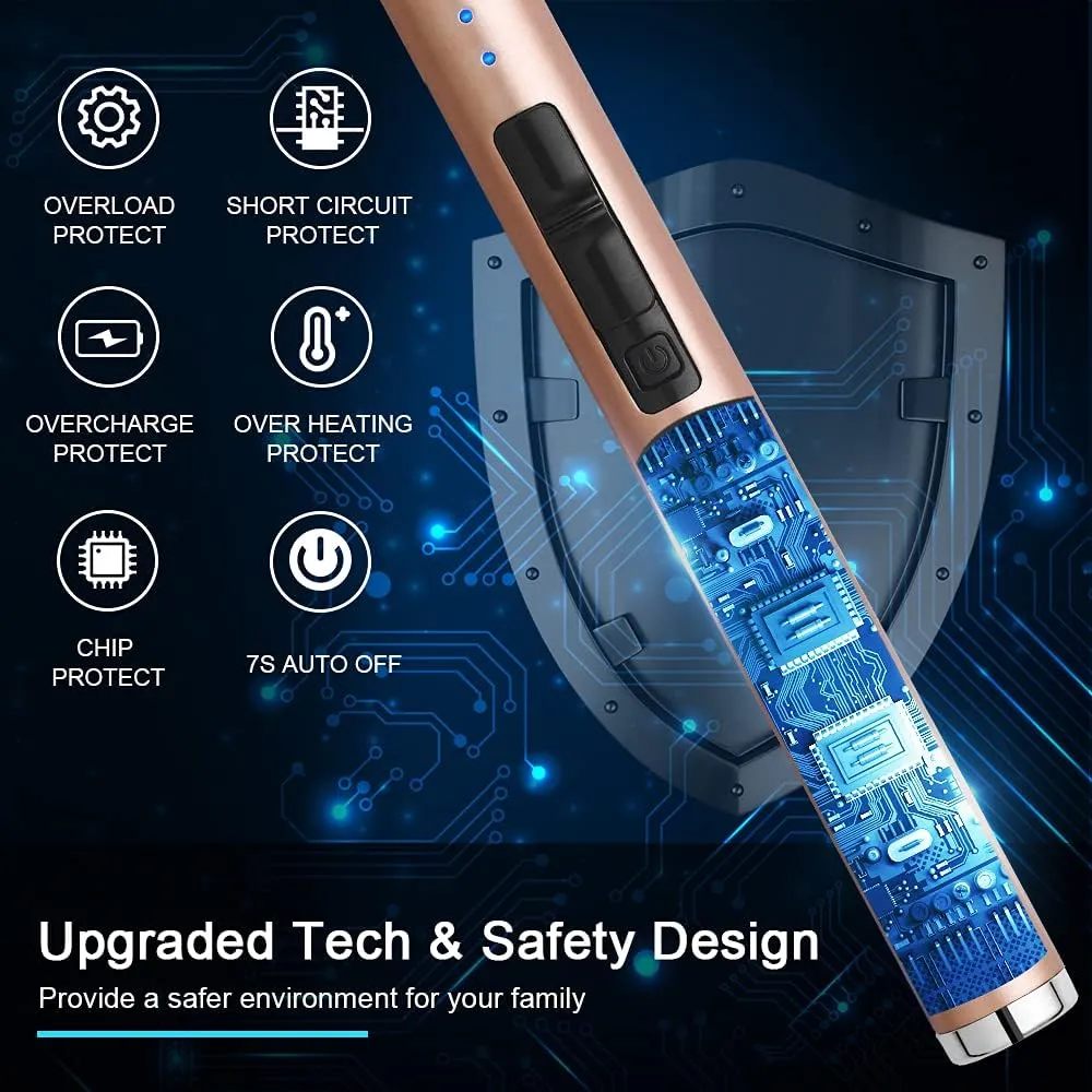ARECTECH Rechargeable Electric Candle Lighter Arc Plasma Windproof Lighter for Candle Kitchen Birthday Gift for Mom Men Wife with Type-C Cable Champagne Gold