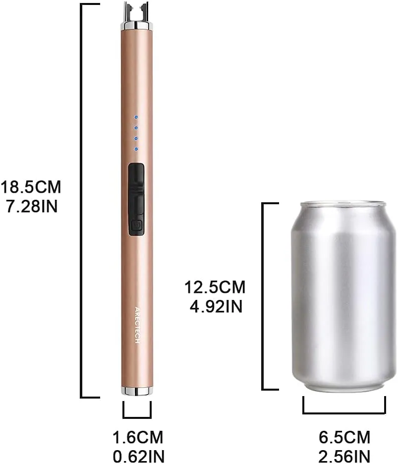 ARECTECH Rechargeable Electric Candle Lighter Arc Plasma Windproof Lighter for Candle Kitchen Birthday Gift for Mom Men Wife with Type-C Cable Champagne Gold