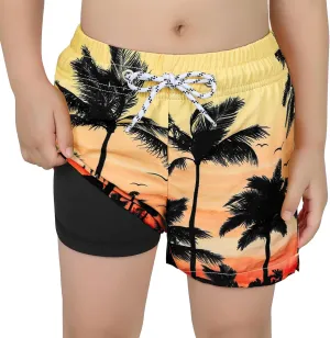 Boys Swim Trunks with Boxer Brief Liner Swim Shorts Compression Liner Youth Anti Trunks