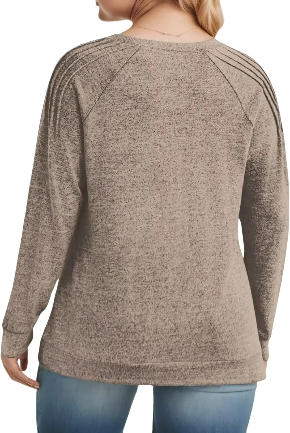 DOLNINE Plus-Size-Sweatshirts for Women Crewneck Pleated Long Sleeve Shirts Fashion Loose Fit Tunic Tops