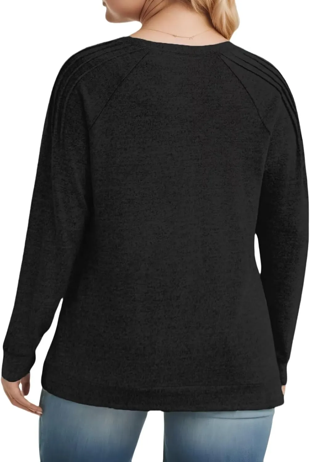 DOLNINE Plus-Size-Sweatshirts for Women Crewneck Pleated Long Sleeve Shirts Fashion Loose Fit Tunic Tops