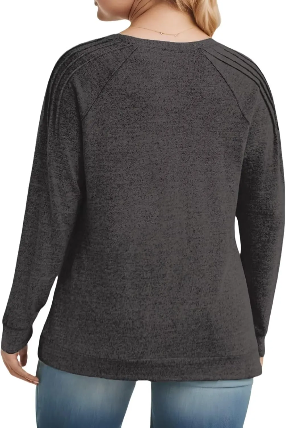 DOLNINE Plus-Size-Sweatshirts for Women Crewneck Pleated Long Sleeve Shirts Fashion Loose Fit Tunic Tops