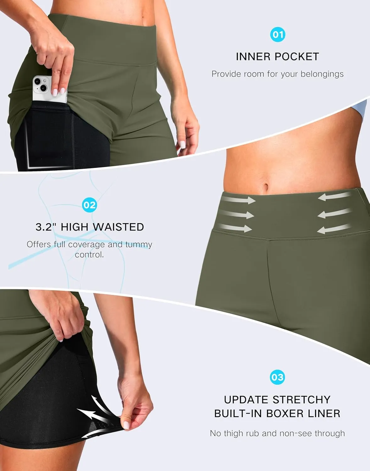G Gradual Women's 4" Swim Board Shorts High Waisted Tummy Control Swimsuit Bathing Suit Bottoms for Women with Liner Pocket