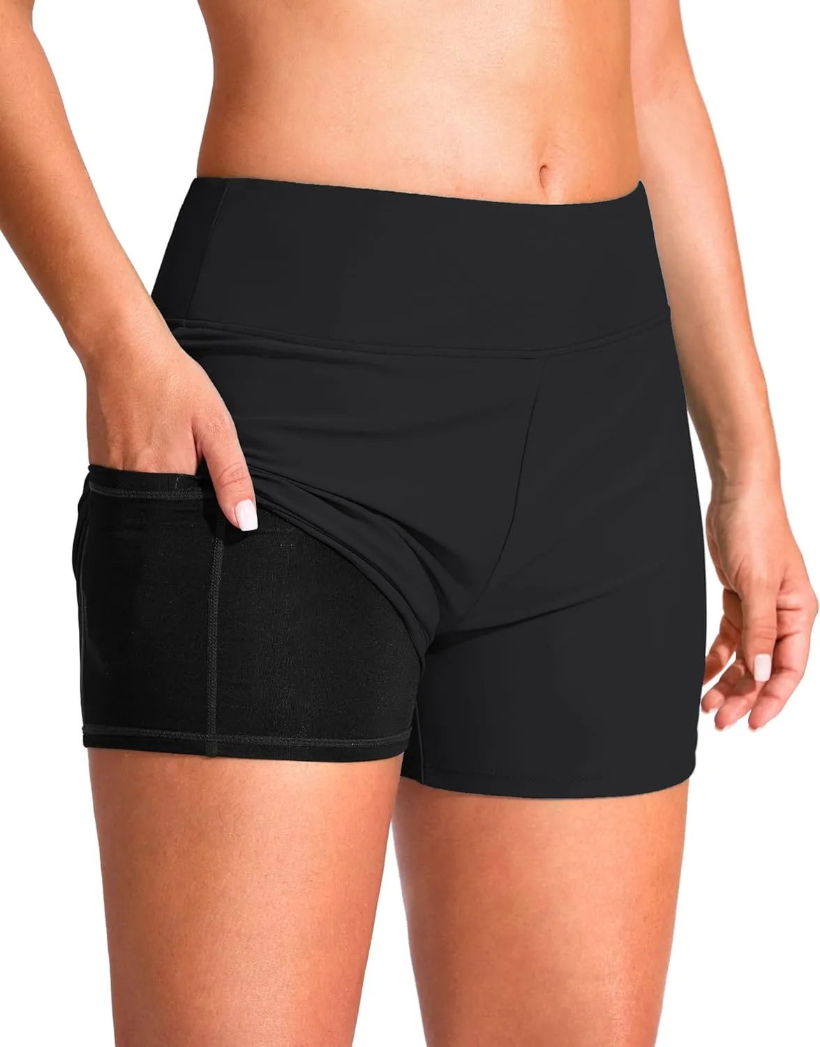 G Gradual Women's 4" Swim Board Shorts High Waisted Tummy Control Swimsuit Bathing Suit Bottoms for Women with Liner Pocket
