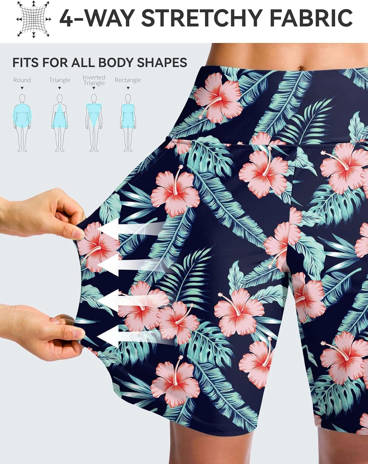 G Gradual Women's 9" Long Swim Board Shorts High Waisted Quick Dry Beach Swimming Shorts for Women with Pockets Liner