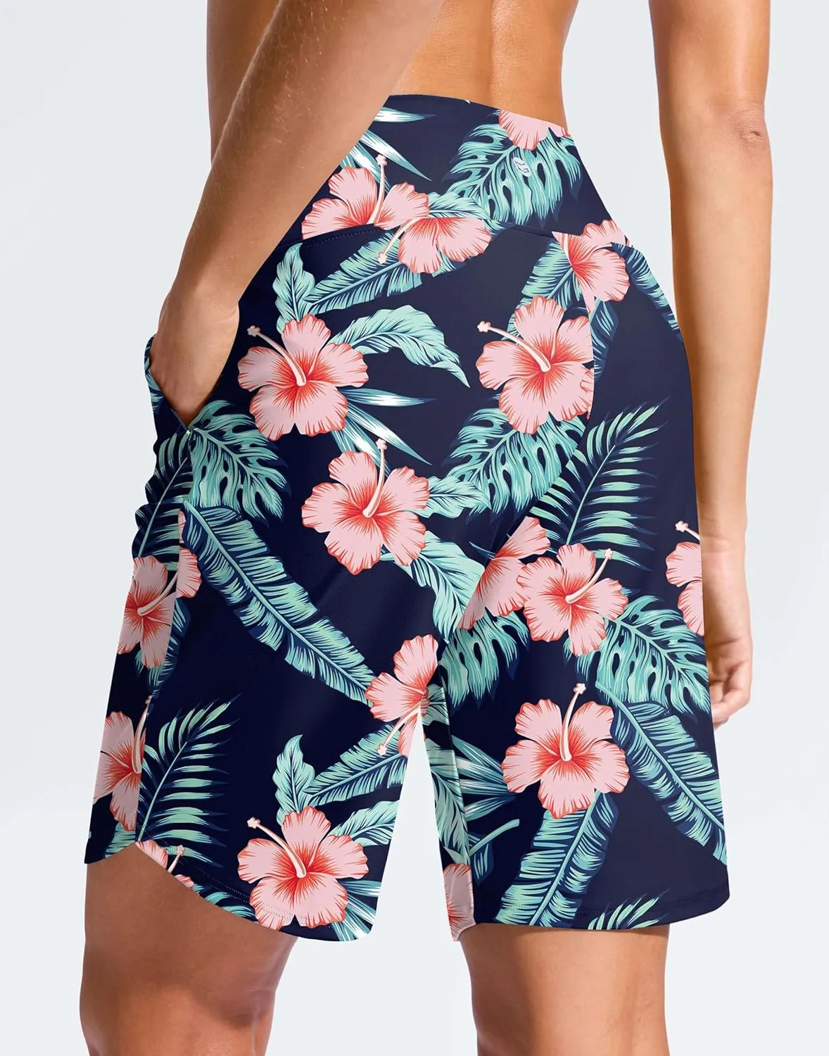 G Gradual Women's 9" Long Swim Board Shorts High Waisted Quick Dry Beach Swimming Shorts for Women with Pockets Liner