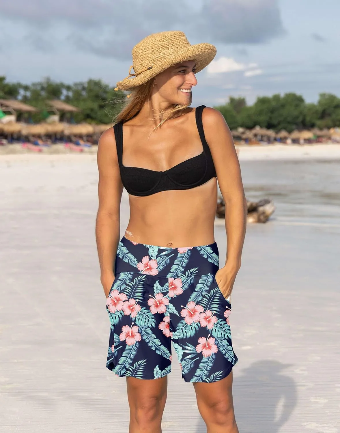 G Gradual Women's 9" Long Swim Board Shorts High Waisted Quick Dry Beach Swimming Shorts for Women with Pockets Liner