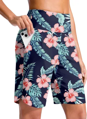 G Gradual Women's 9" Long Swim Board Shorts High Waisted Quick Dry Beach Swimming Shorts for Women with Pockets Liner