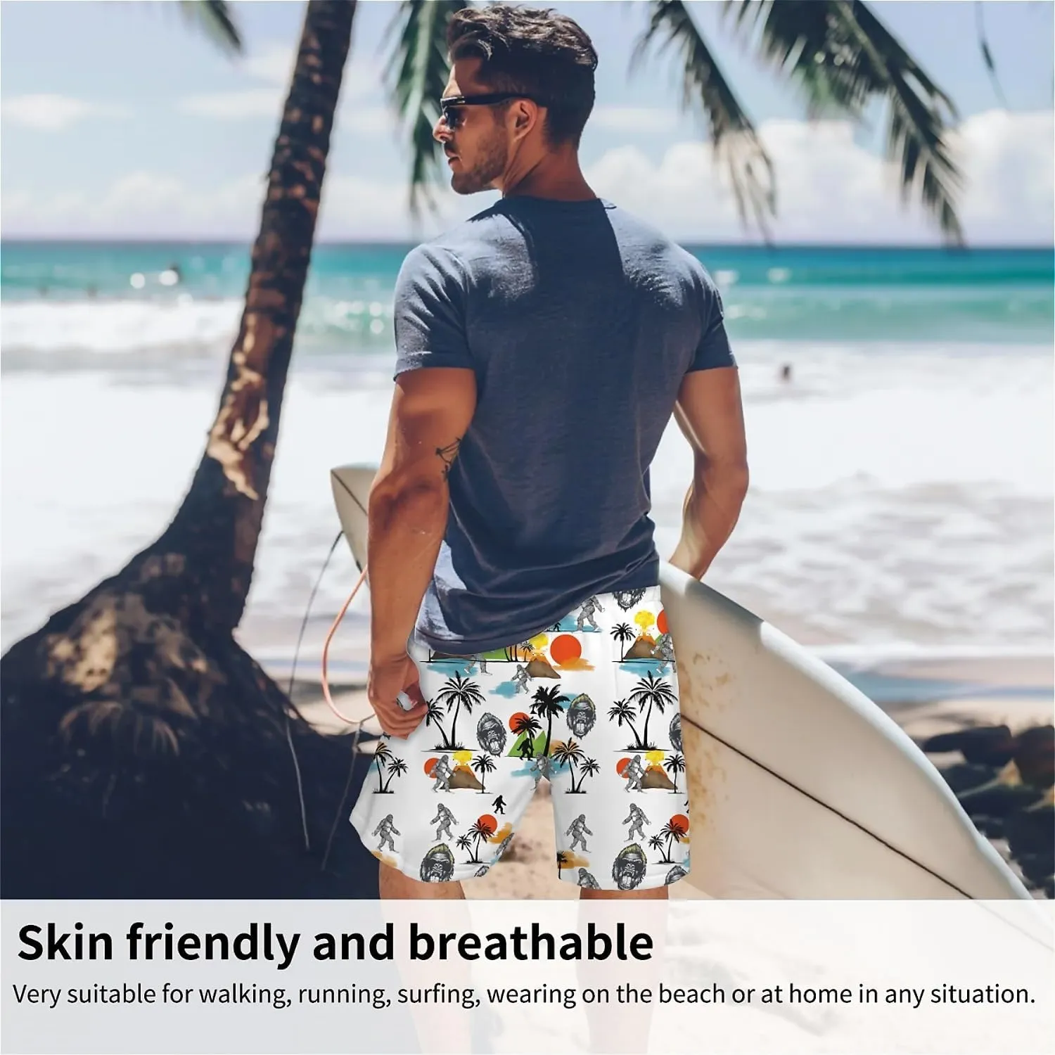 Galaxy Green Men's Swim Trunks Hawaiian Bathing Mesh Lining Suit Swimsuits Beach Shorts with Pockets
