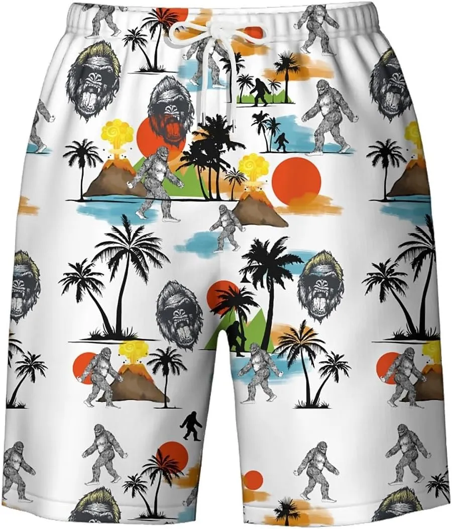 Galaxy Green Men's Swim Trunks Hawaiian Bathing Mesh Lining Suit Swimsuits Beach Shorts with Pockets