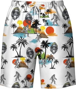 Galaxy Green Men's Swim Trunks Hawaiian Bathing Mesh Lining Suit Swimsuits Beach Shorts with Pockets