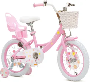 Girls Bike with Basket for Toddlers and Kids Aged 3-14 Years Old, 14 16 18 Inch with Training Wheels & Doll Seat, 20 Inch with Kickstand & Rear Rack, Princess Style Bicycle for Gift