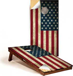 GRAPHIX Express - C190 Distressed American Flag - Patriotic Cornhole Board Wrap - Laminated Weatherproof Vinyl Decal - Easy Bubble-Free Application - Stickers Dimensions: 2' x 4' - Set of 2