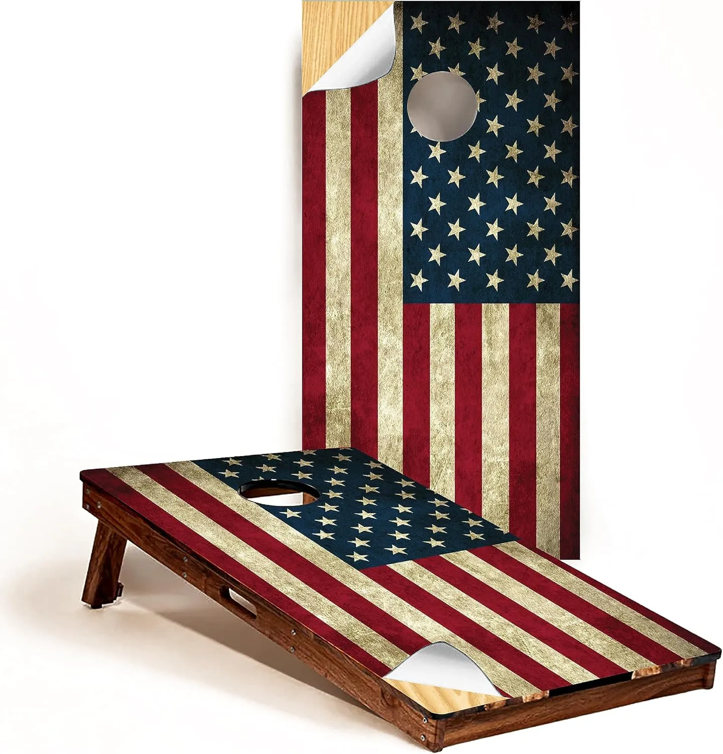 GRAPHIX Express - C190 Distressed American Flag - Patriotic Cornhole Board Wrap - Laminated Weatherproof Vinyl Decal - Easy Bubble-Free Application - Stickers Dimensions: 2' x 4' - Set of 2