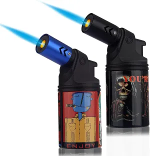HONEST Two Pack High Cost Performance Torch Lighter Single Power Jet Flame Butane Lighters Refillable Adjustable Gas Lighter Windproof Lighters Candle BBQ Grill Camping (Black& Blue)