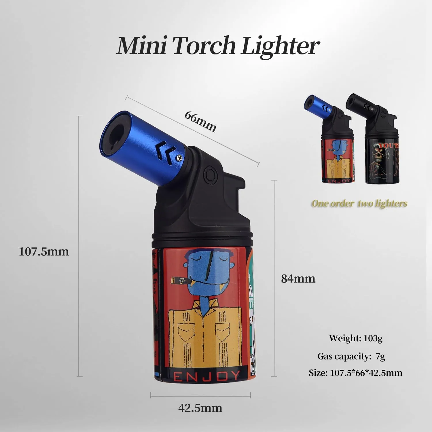 HONEST Two Pack High Cost Performance Torch Lighter Single Power Jet Flame Butane Lighters Refillable Adjustable Gas Lighter Windproof Lighters Candle BBQ Grill Camping (Black& Blue)