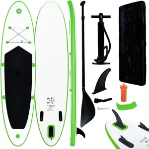 Inflatable Stand Up Paddleboard Set, Puncture-Proof and Lightweight, Includes Oar and Pump, Green and White