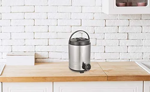 JSI® Stainless Steel Water Jug for Kitchen Office I Stylish Design Hot and Cold Water Dispenser with Tap Big Size 5 Liters I Silver Color I Easy to Carry Handle I Leak-Proof Tap I PU Insulated