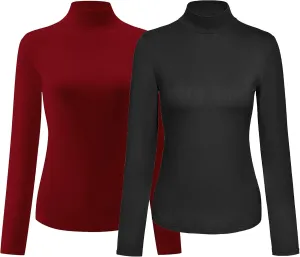 Kindcall Womens Slim Fitted Mock Turtleneck Tops Long Sleeve Lightweight Base Layer Shirts