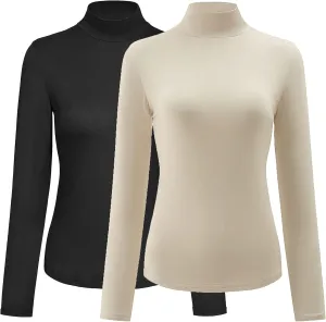 Kindcall Womens Slim Fitted Mock Turtleneck Tops Long Sleeve Lightweight Base Layer Shirts