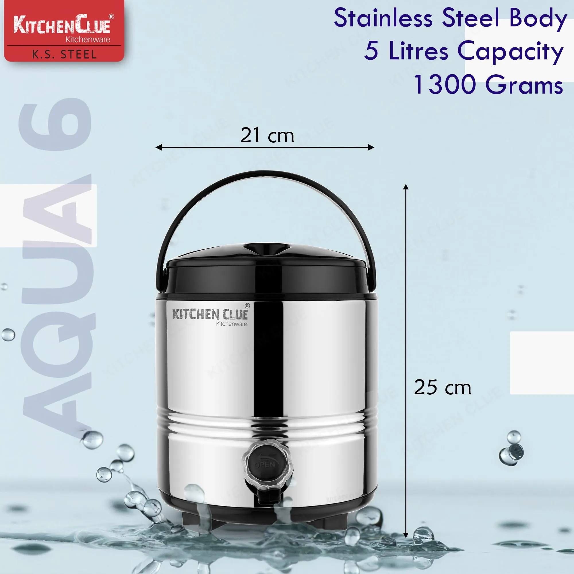 Kitchen Clue Hot Tea/Coffee Flask for Kitchen I 5 Liters of Insulated HOT & Cold Water Dispenser with Handle I Airtight & Spill-Proof Lid I PUF Insulated Keeps Deverages Hot & Cold for Longer Time