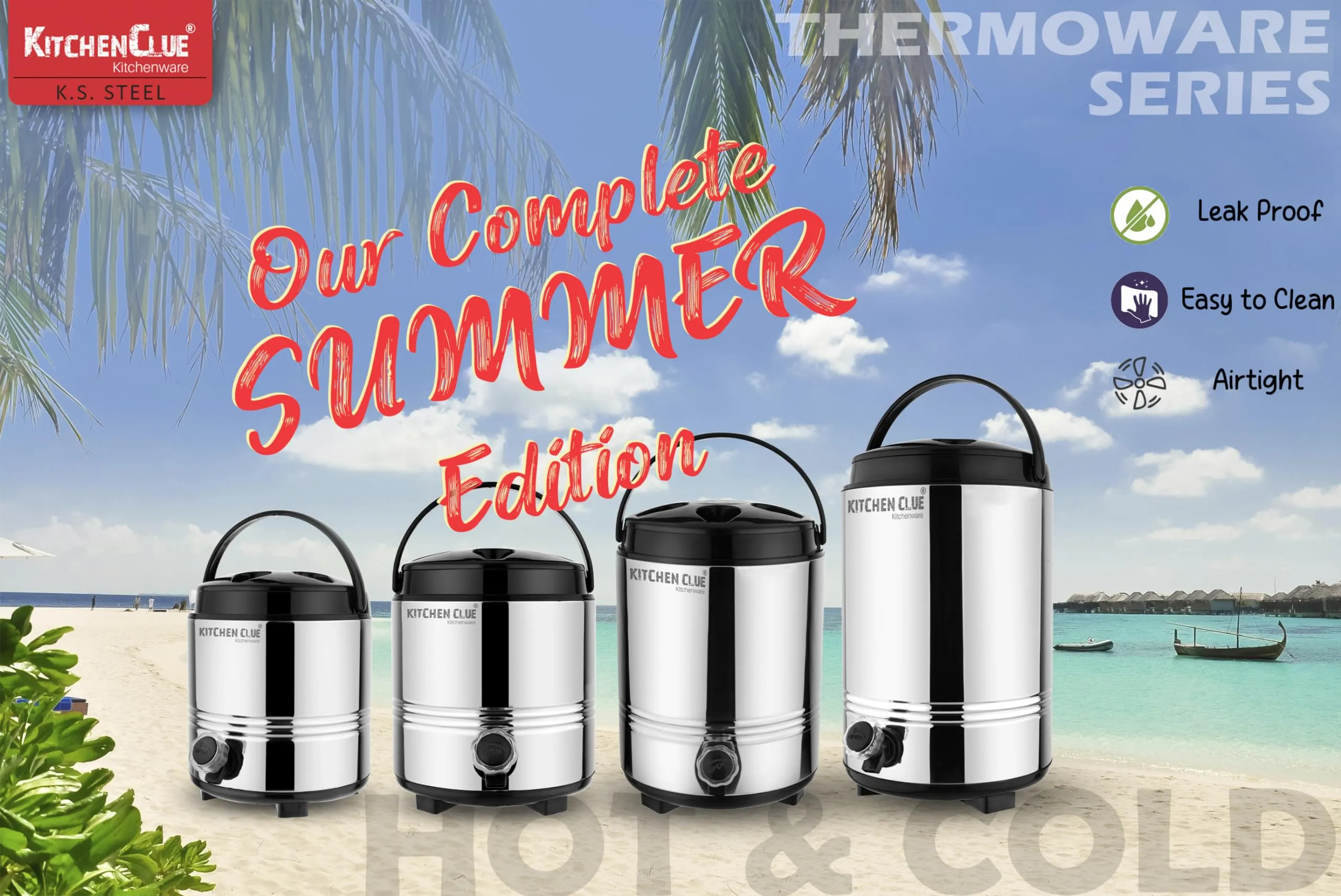 Kitchen Clue Hot Tea/Coffee Flask for Kitchen I 5 Liters of Insulated HOT & Cold Water Dispenser with Handle I Airtight & Spill-Proof Lid I PUF Insulated Keeps Deverages Hot & Cold for Longer Time