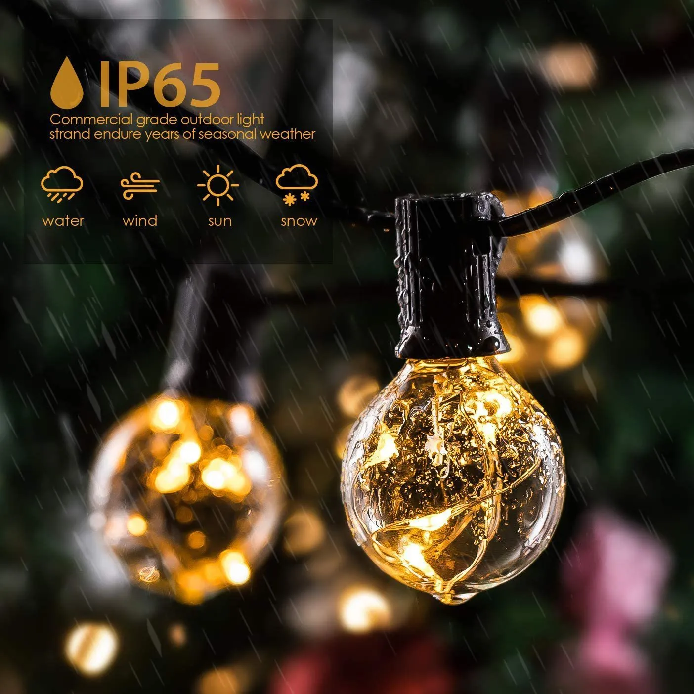 LED Outdoor String Lights 35 FT G40 Patio String Lights Linkable Dimmable Waterproof Decorative Lighting with Remote for Garden Wedding Party Decorations