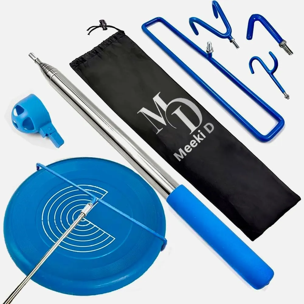 MD 5 in 1 Extendable Disc Golf Retriever. (16FT) Telescopic Disc Golf Retriever Durable Stainless Steel Frame,Multi-Hook Grabber with Carry Bag, Disc Golf Accessories for Tree Bushes & Water.