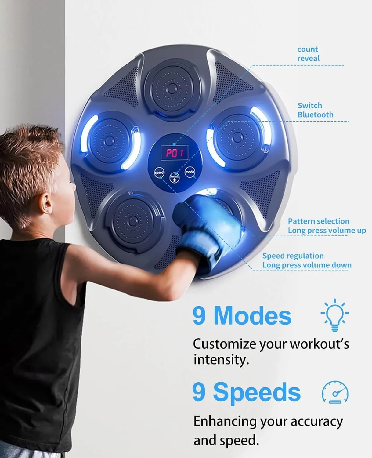 Music Boxing Machine for Adults, Boxing Machine Wall Mounted Music with Gloves, Boxing Music Workout Machine for Home, Indoor and Gym