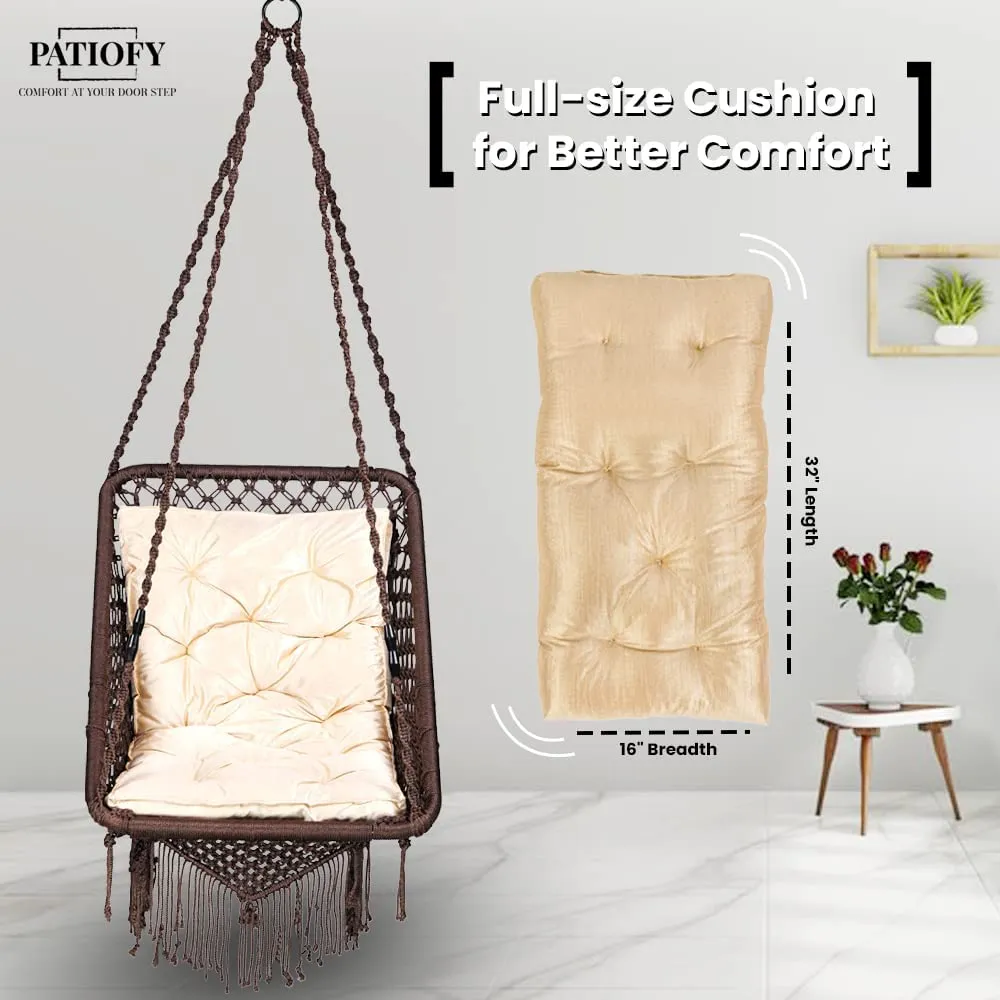 Patiofy Metal Premium Square Relaxo Jhula Swing Chair For Adults&Kids/Hammock Hanging Swing For Balcony, Indoor&Outdoor/Hanging Jhula Chair With Free L Cushion& Hanging Kit/ 150Kgs Capacity(Brown)