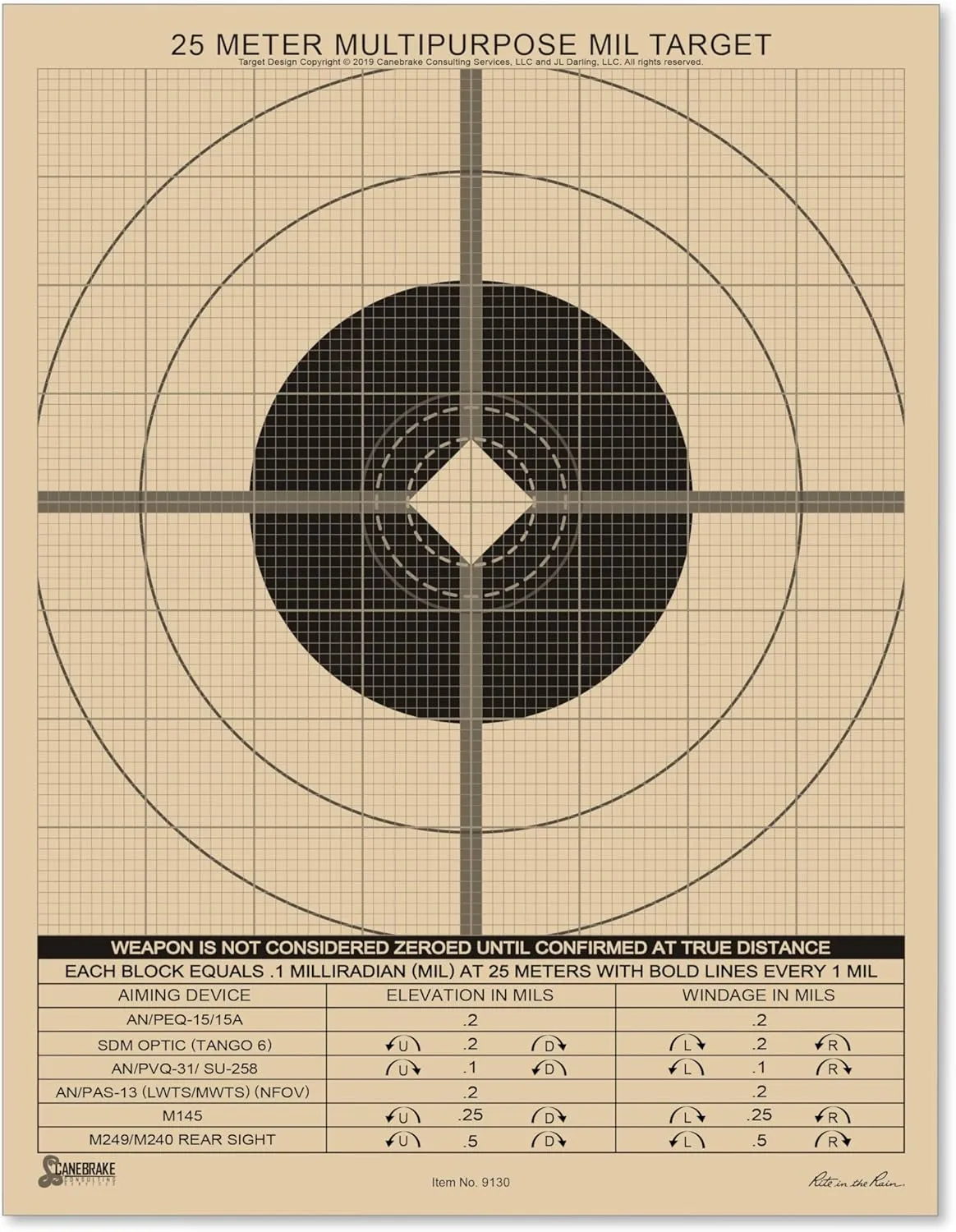Rite in the Rain Weatherproof Diamond Pattern MOA Precision Distance Shooting Targets, 11" x 17", 25 Sheet Pack (No. TGMOALR-D)
