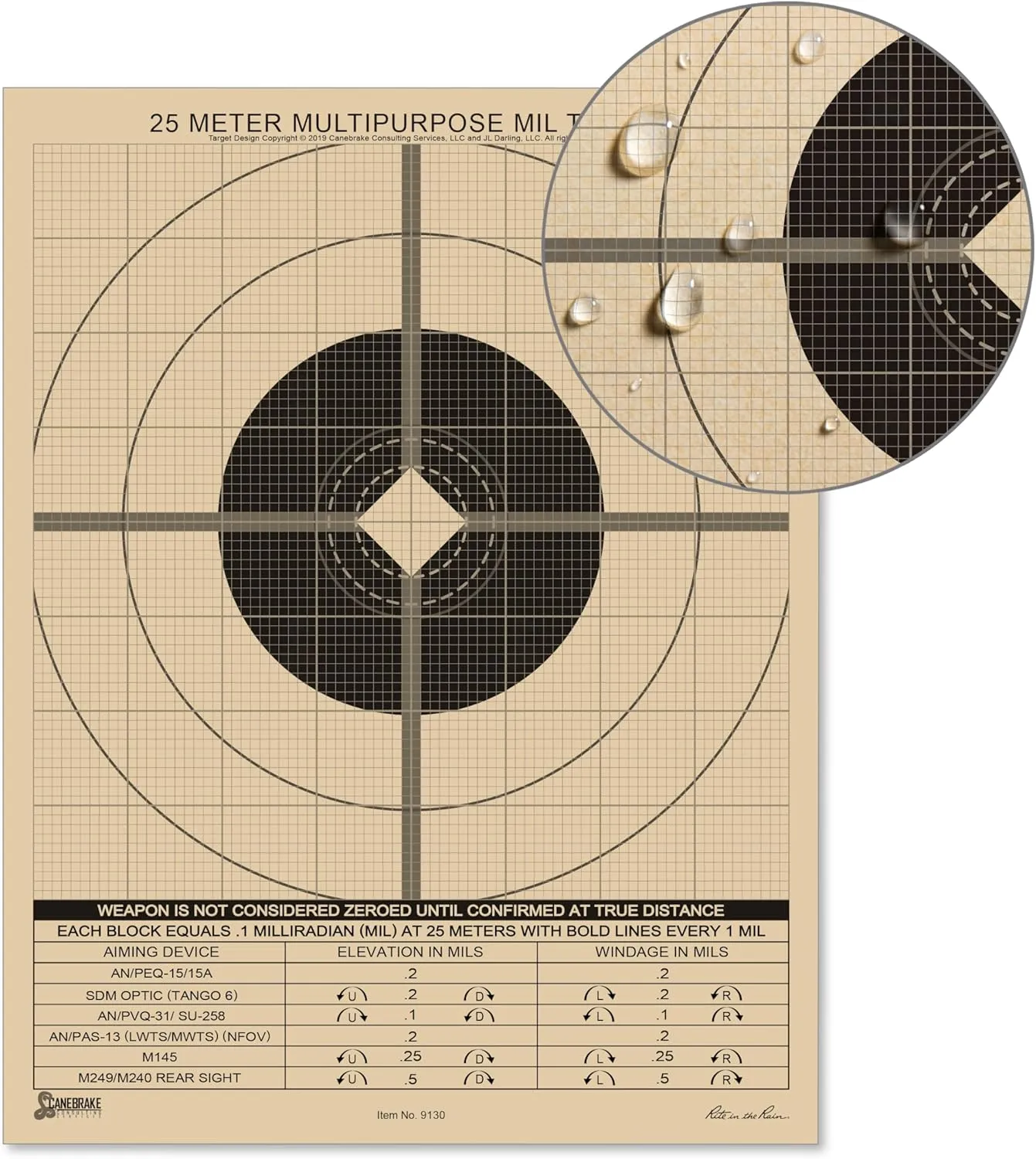 Rite in the Rain Weatherproof Diamond Pattern MOA Precision Distance Shooting Targets, 11" x 17", 25 Sheet Pack (No. TGMOALR-D)