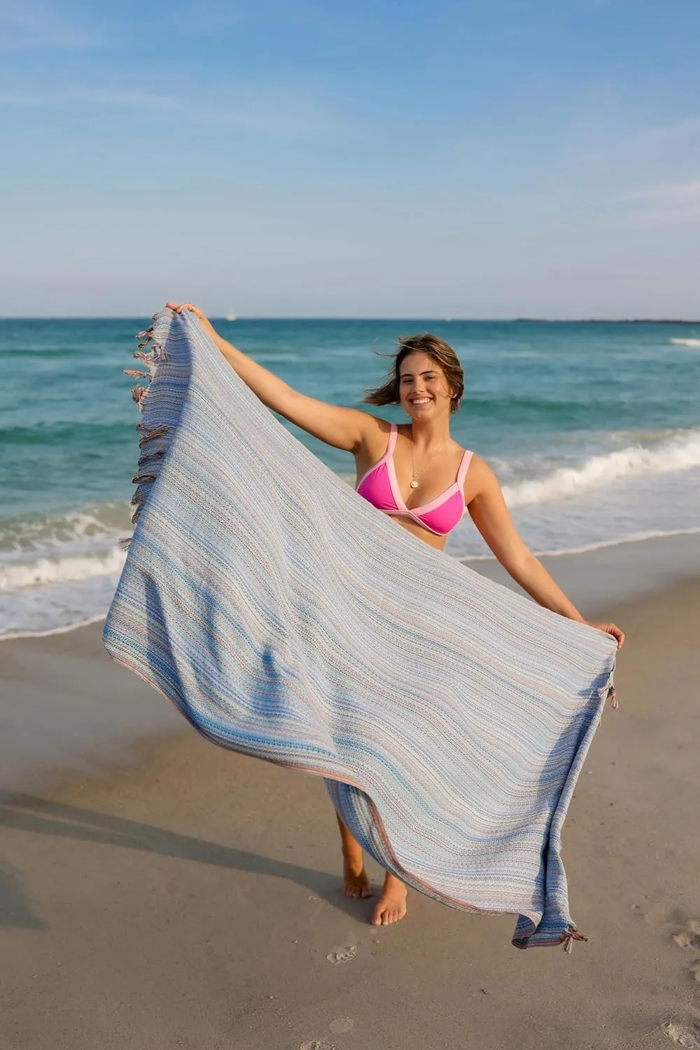 Teema Large Turkish Beach Towel - 100% Turkish Cotton - Sand Free - Fast Drying - Versatile and Multi-Use - The Labyrinth (Sky)