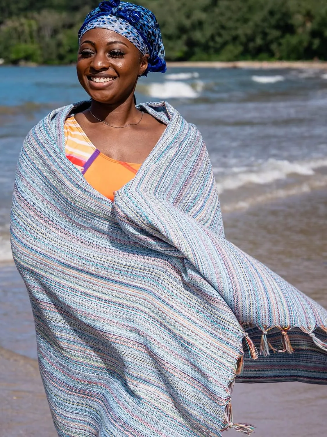Teema Large Turkish Beach Towel - 100% Turkish Cotton - Sand Free - Fast Drying - Versatile and Multi-Use - The Labyrinth (Sky)