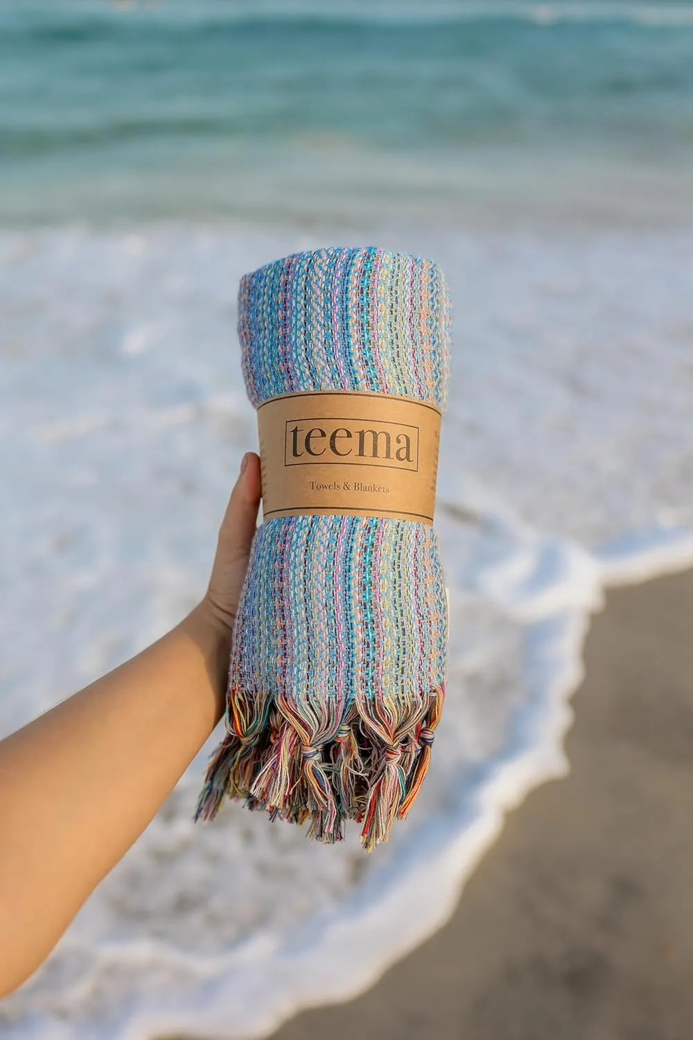 Teema Large Turkish Beach Towel - 100% Turkish Cotton - Sand Free - Fast Drying - Versatile and Multi-Use - The Labyrinth (Sky)