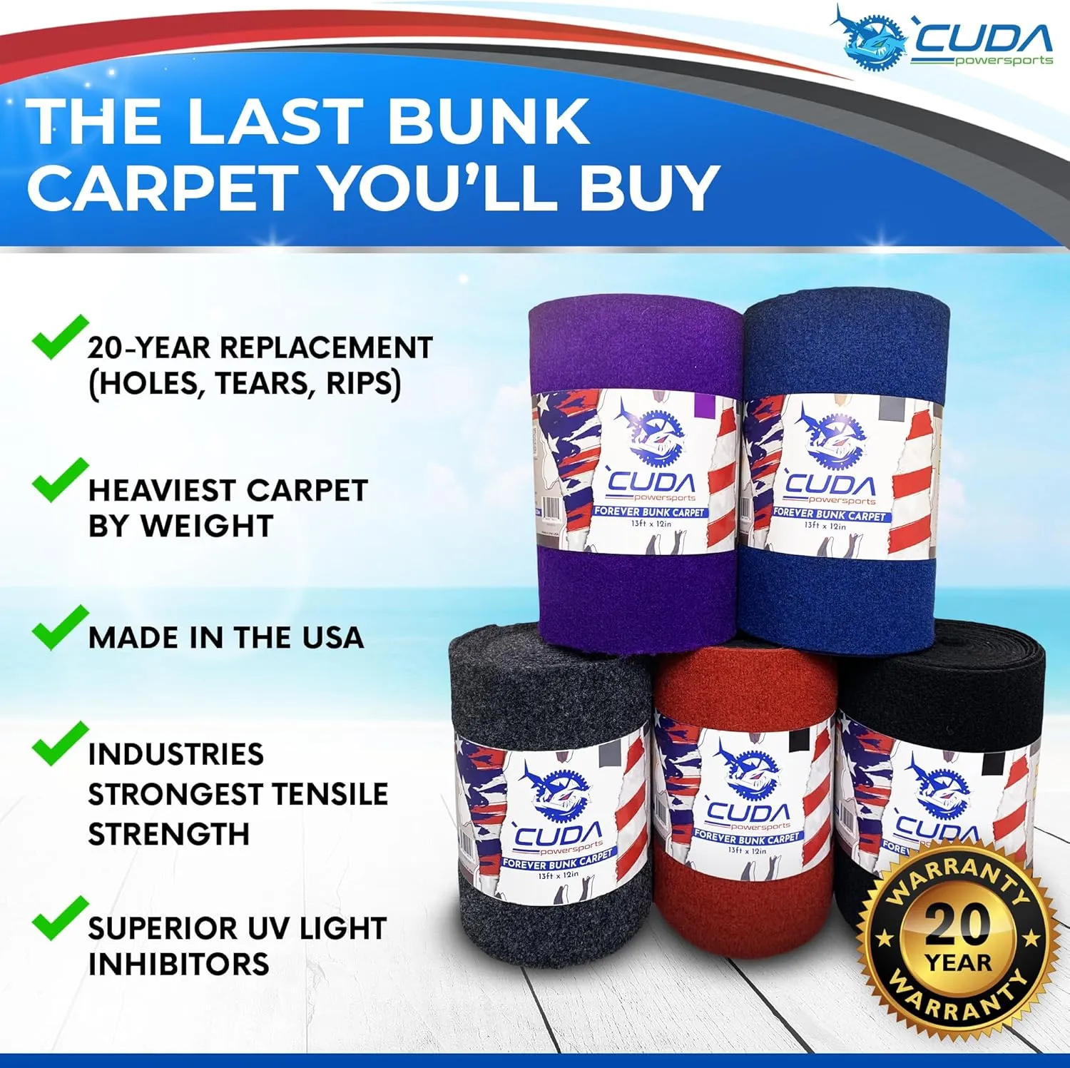 Trailer Hardware Kit-Cuda Boat Trailer Bunk Carpet 12 Inch Wide-FOREVER44-Charcoal 12" x 50Ft-No Kit-Carpet Only-Pontoon Trailer Bunk Carpet Waterproof Forever Kit44