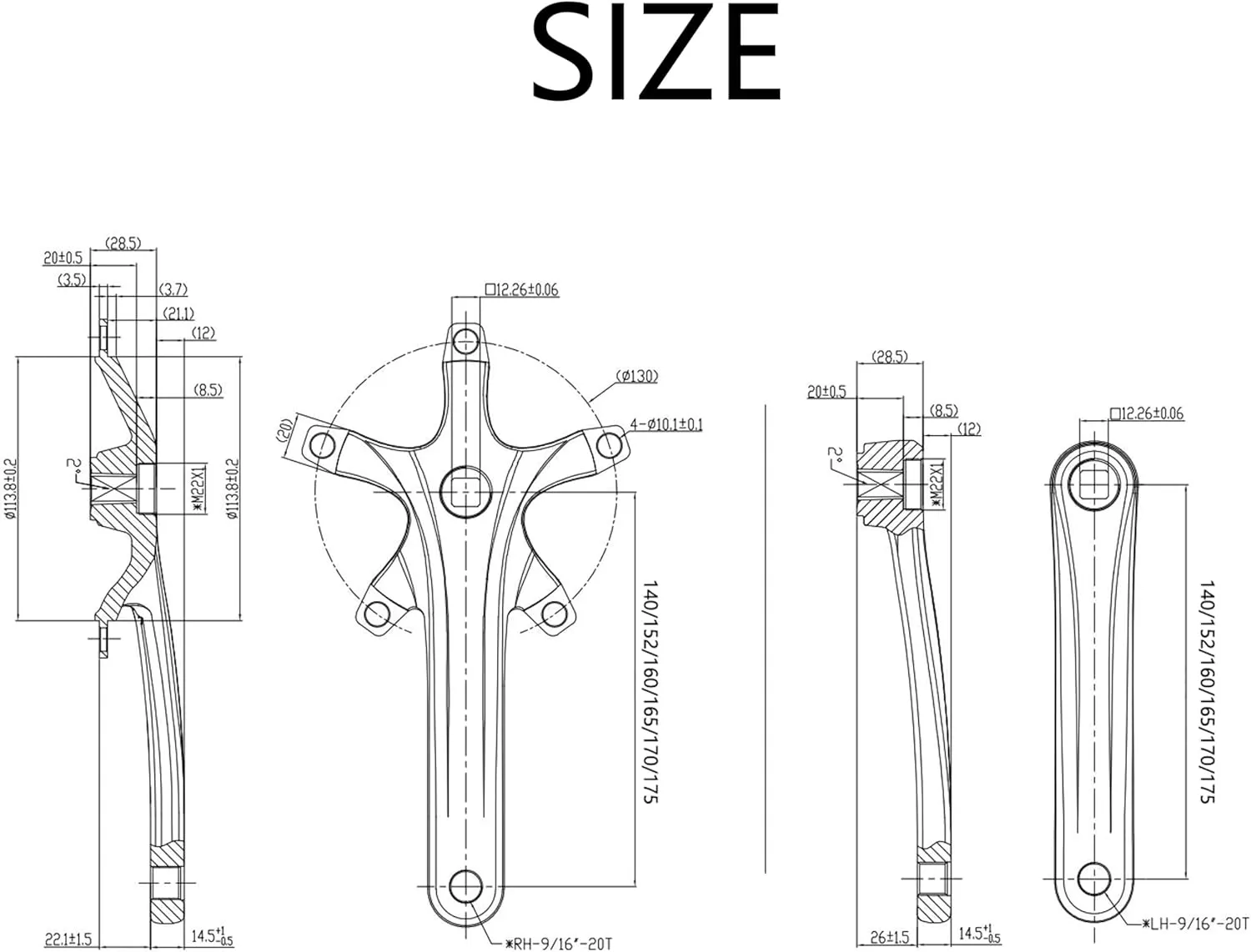Universal Bike Crank Arm,Square Hole Crankset,One Pair 140MM/152MM/160MM/165MM/170MM/175MM BCD 130MM Bike Crank Arms for City Bike,Road Bike,Folding Bike,Mountain Bike,Ebike